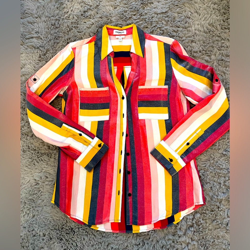 Express Multicolor Striped Button Down Shirt